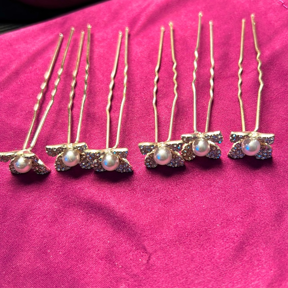 Silver flower wedding or prom hair pins